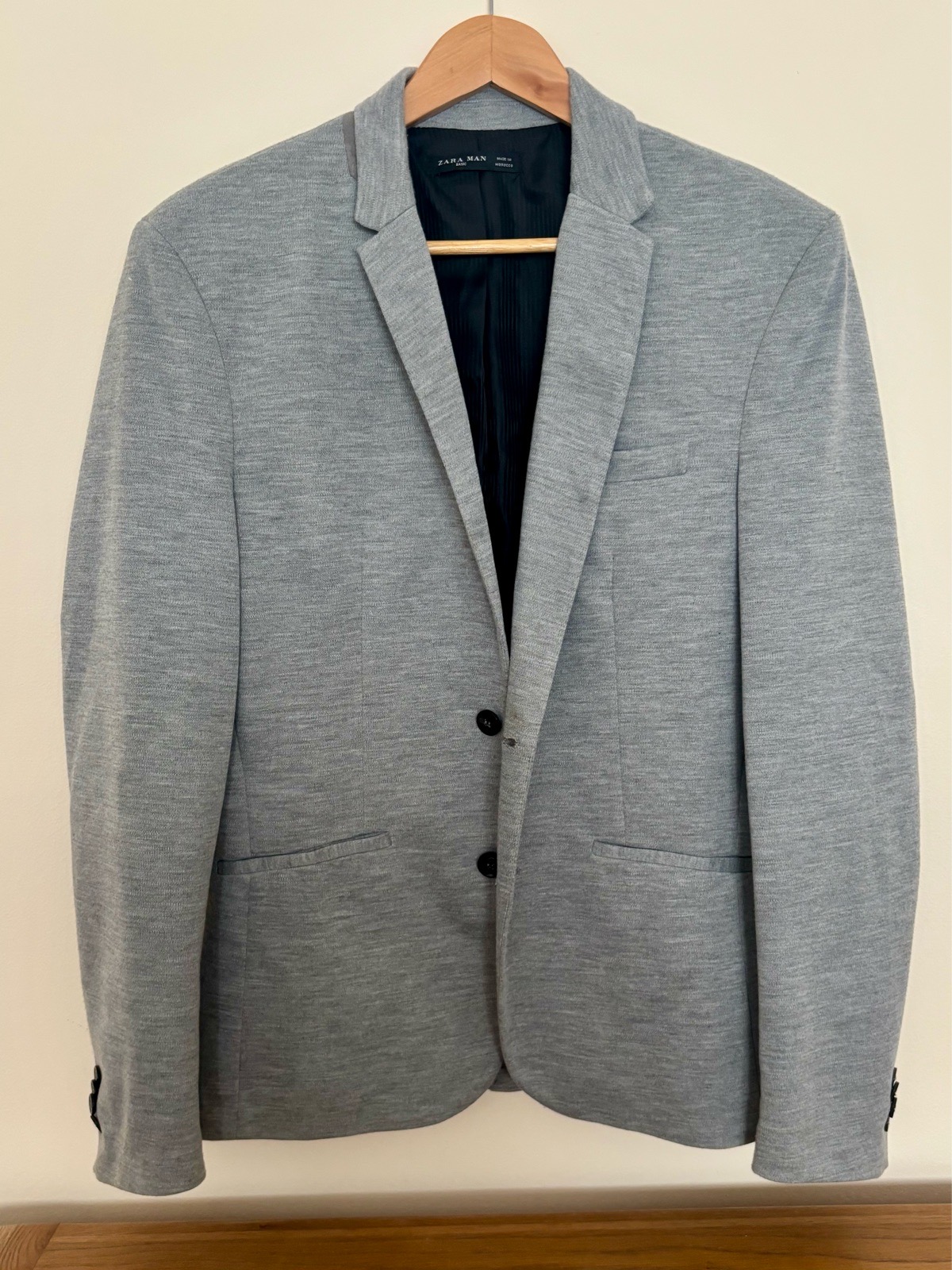 Zara Man Grey Jersey Blazer Smart Casual Jacket Size M