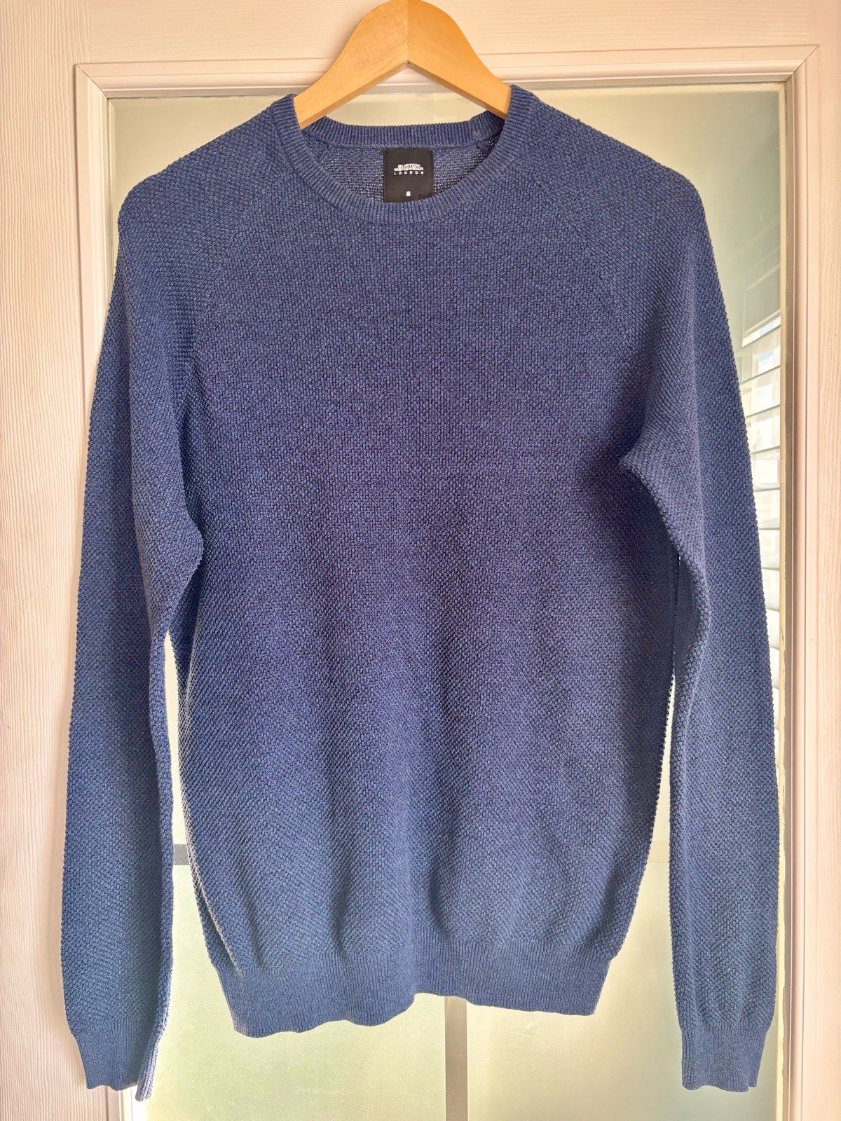 Burton Menswear Blue Textured Crew Neck Jumper Size M