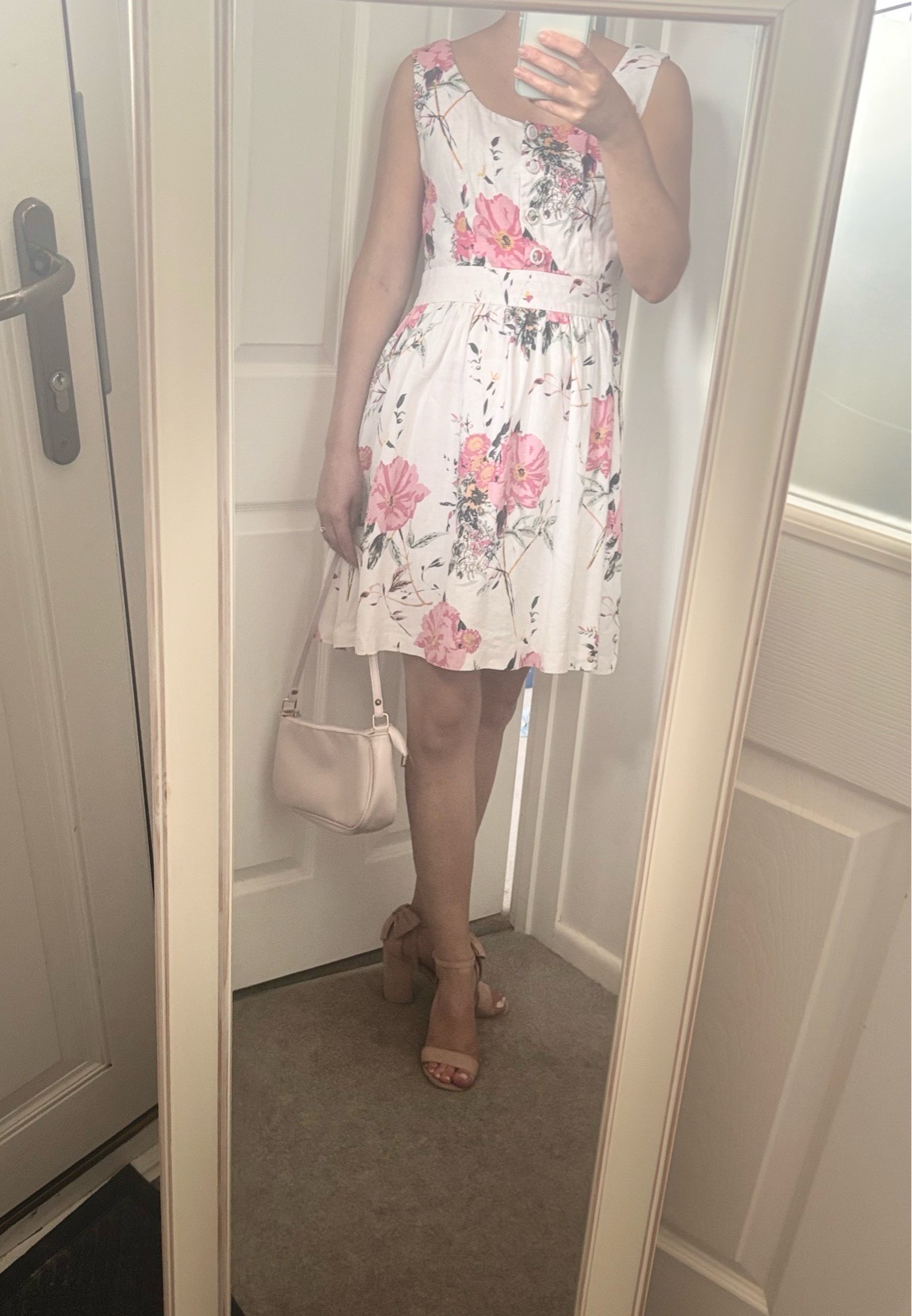 Next Love Floral Linen Blend Skater Dress UK 12 Wedding Guest Summer