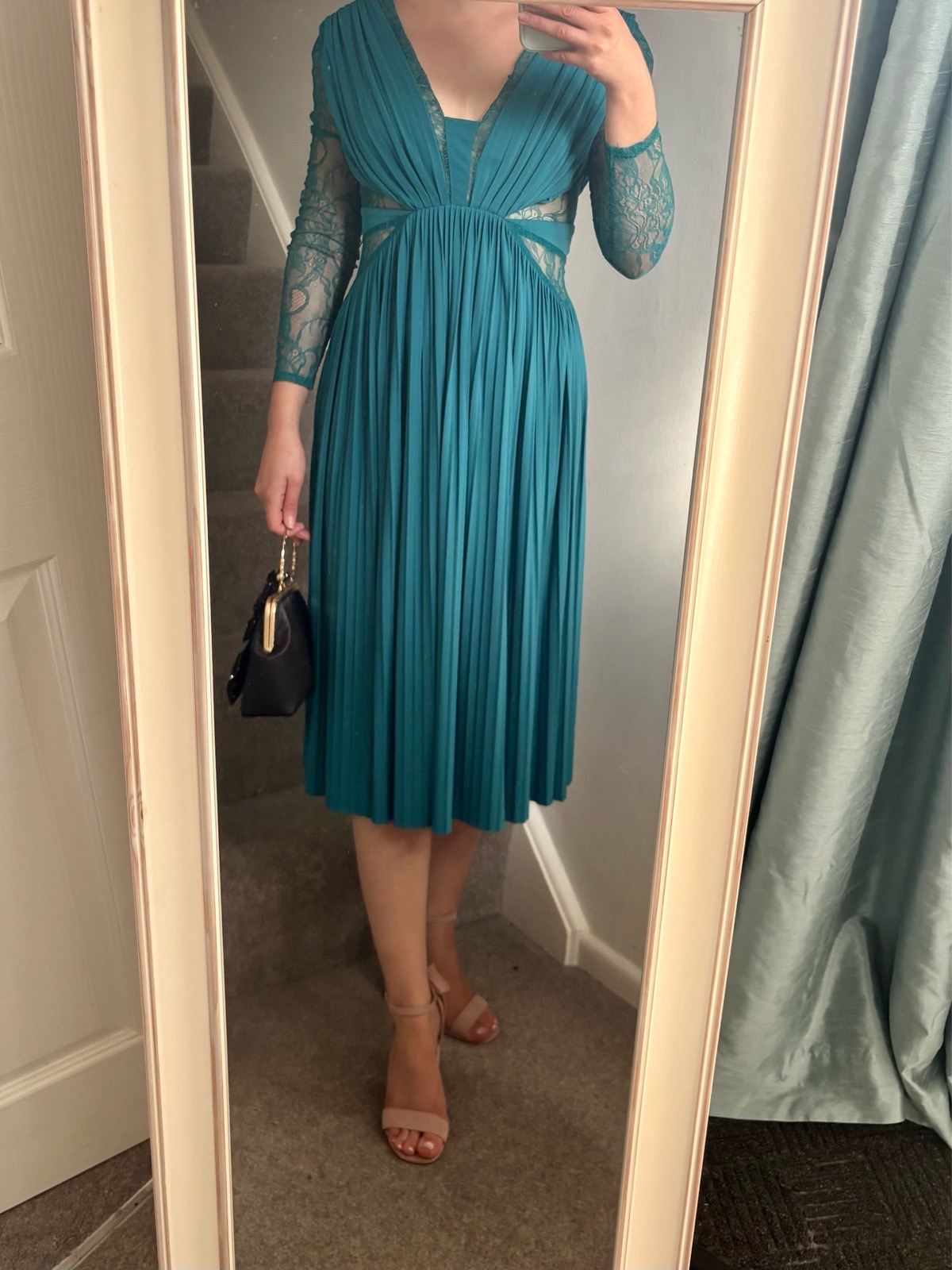 ASOS Teal Pleated Lace Midi Dress UK 10 Occasion Wedding Guest