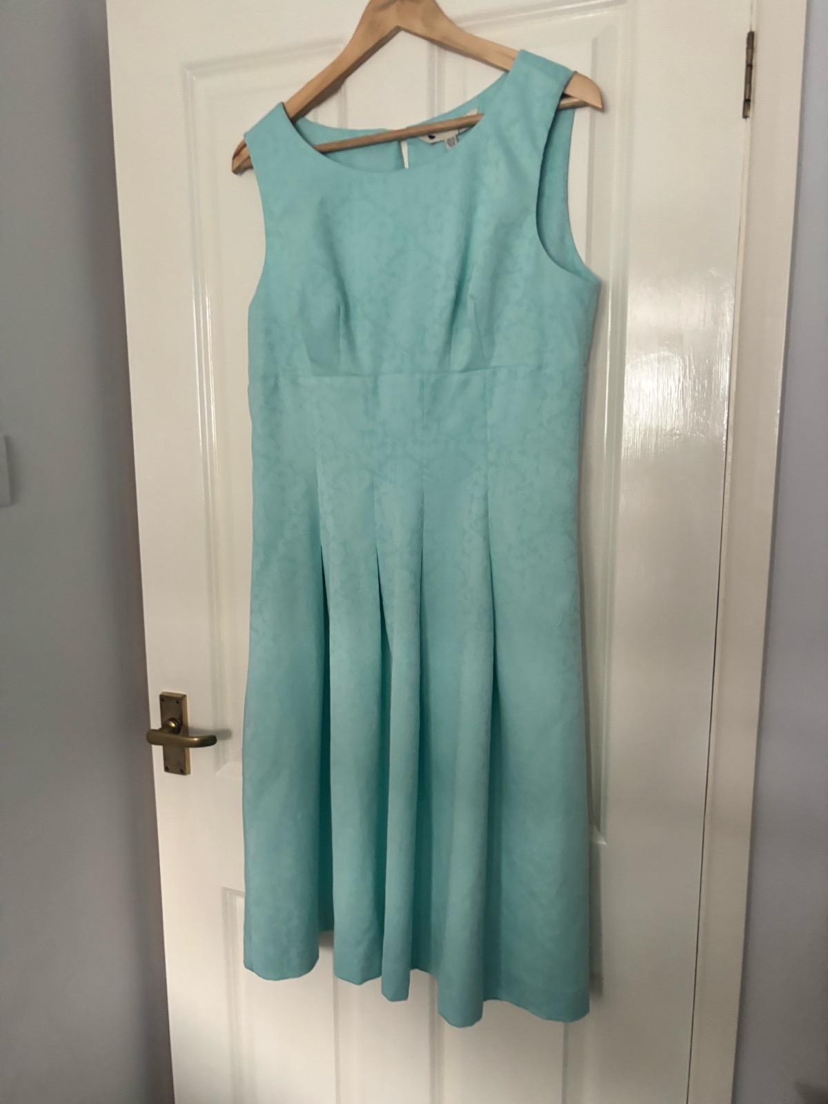 Yumi Aqua Jacquard Skater Dress UK 14 Sleeveless