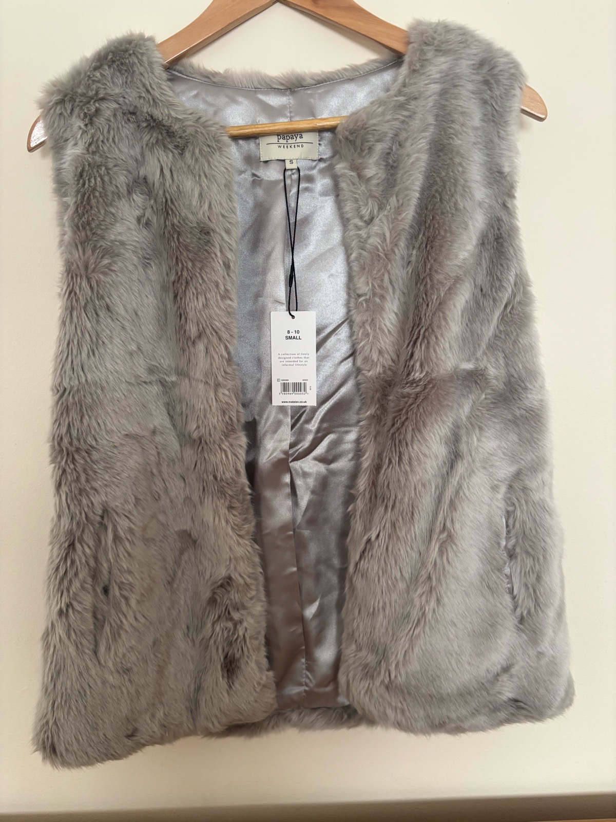 Papaya Weekend Grey Faux Fur Gilet Size S 8-10 BNWT