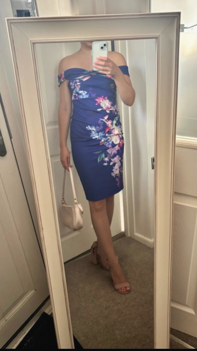 Lipsy London Blue Floral Twist Front Midi Pencil Dress UK 10