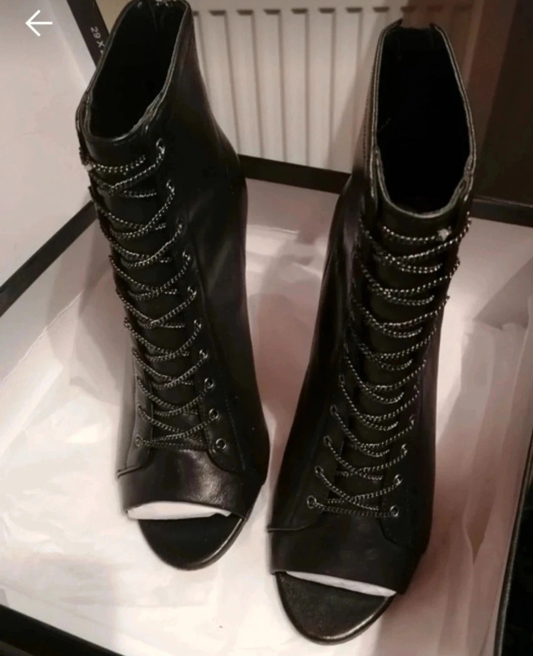 French Connection black leather peep toe ankle boots size UK5 ex.condition with box