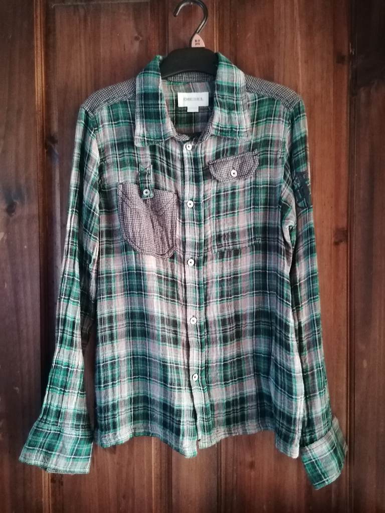 Boys green check Diesel shirt age 12 in excellent condition