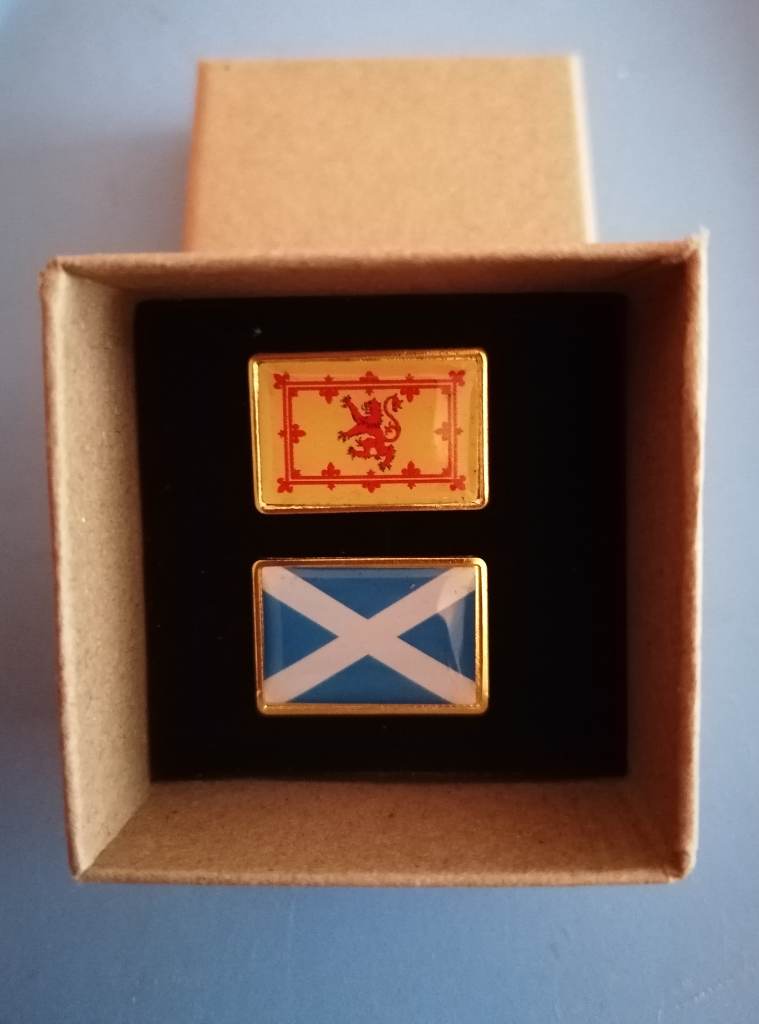 Scottish unisex metal pin badges in gift box & bag
