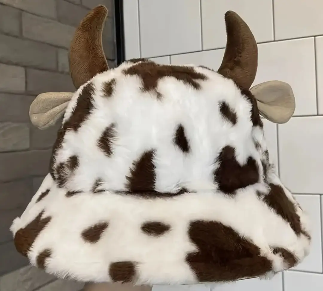 Womens Fun faux fur, lined Horny Cow adjustable hat