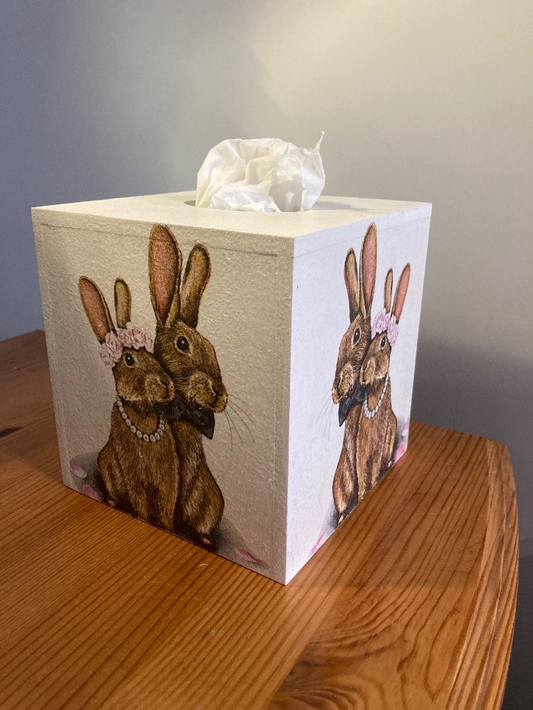 Gorgeous rabbit hare nursery wooden MDF tissue box cover