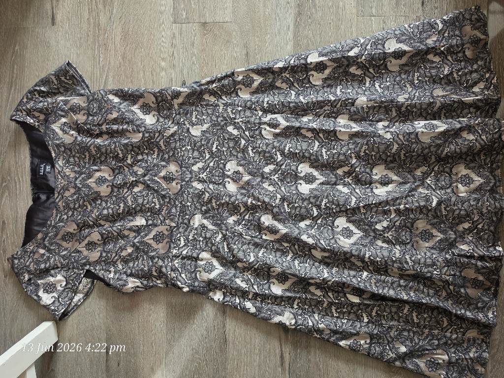 SOLO Black/Brown/Beige Floral Jacquard Fit & Flare Midi Dress UK 18