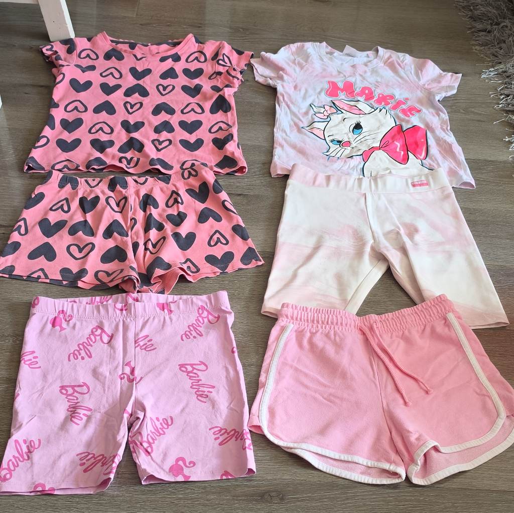 Mixed Brands Girls 6pc Outfit Bundle 8-9Y Pink Marie Barbie T-Shirt Shorts