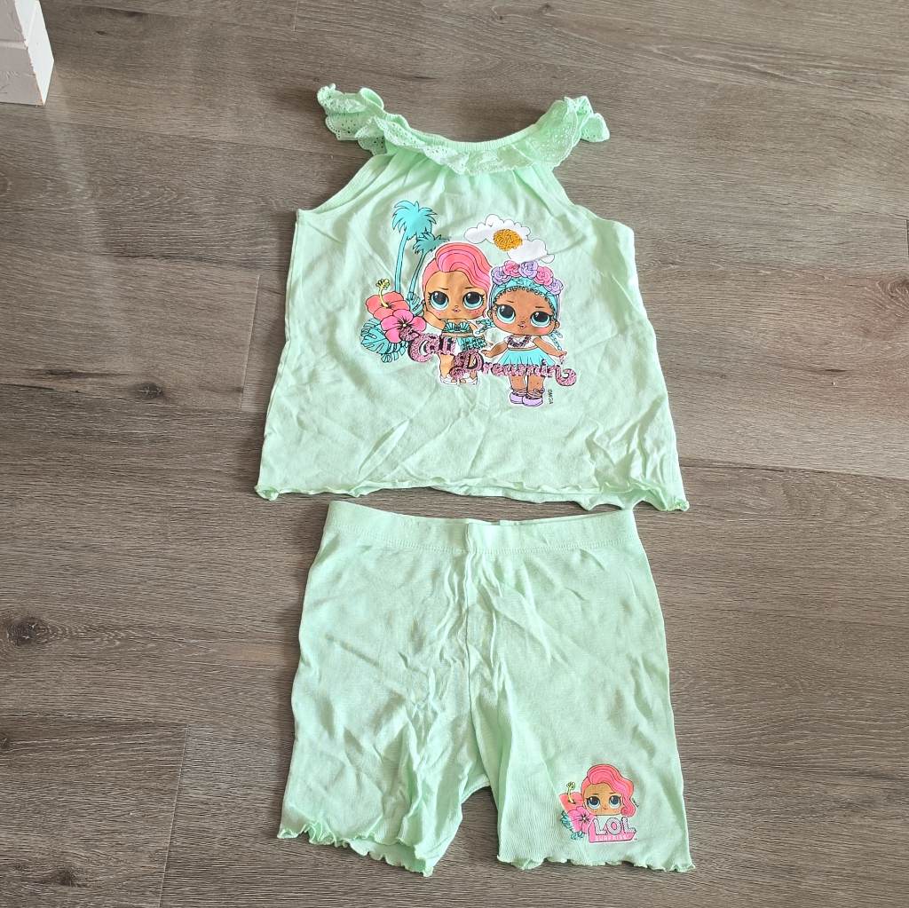 Primark Girls 2pc Shorts Set 7-8Y Mint Green LOL Surprise! Sleeveless