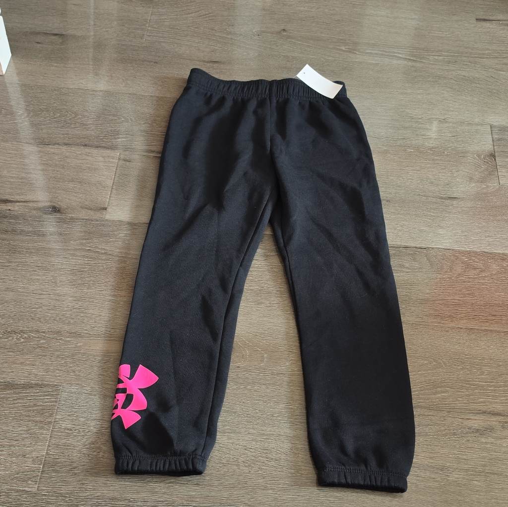 Under Armour Kids Jogger Trousers Black Pink Logo 6-7Y