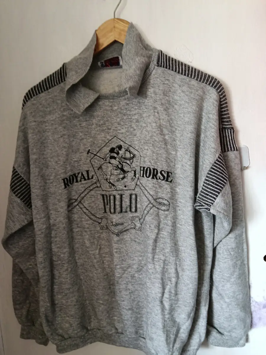 Chairman Grey Polo Graphic Print Collared Pullover Sweatshirt Long Sleeve 4