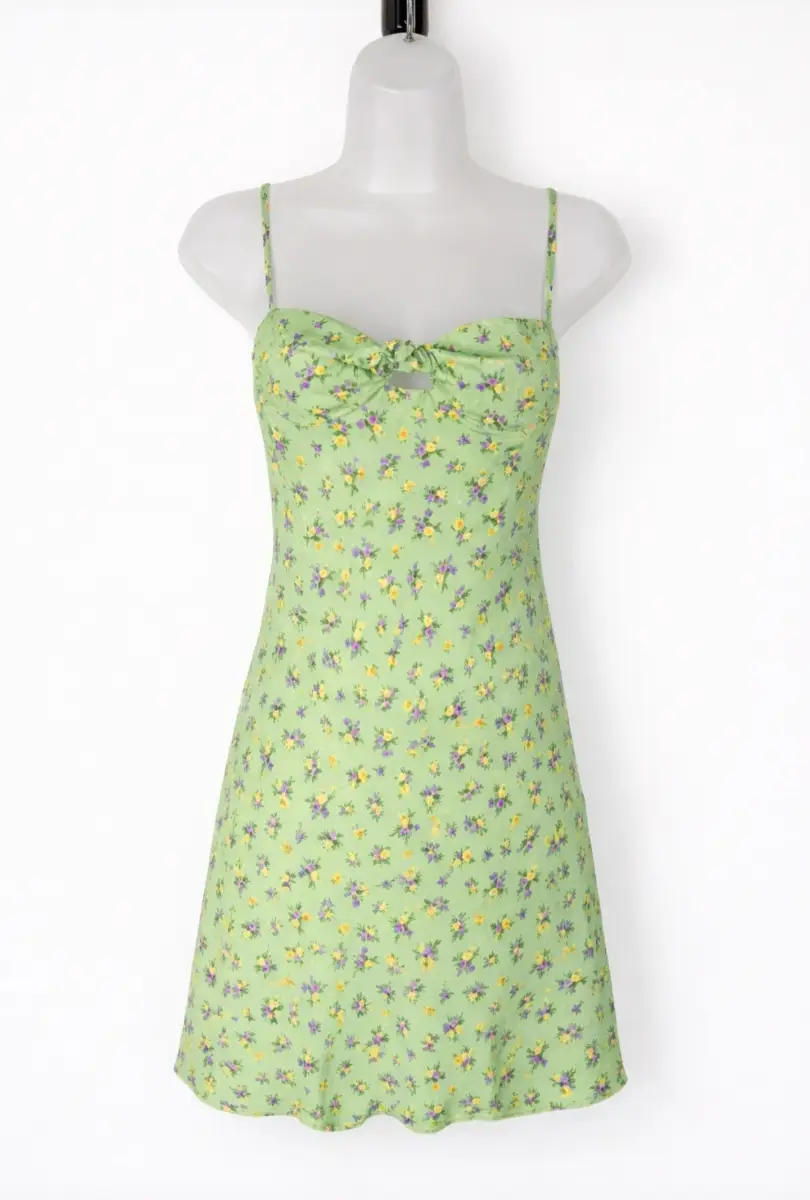 Zara Green Floral Mini Dress Size XS UK 4 6 Sweetheart Neck Strappy Sundress