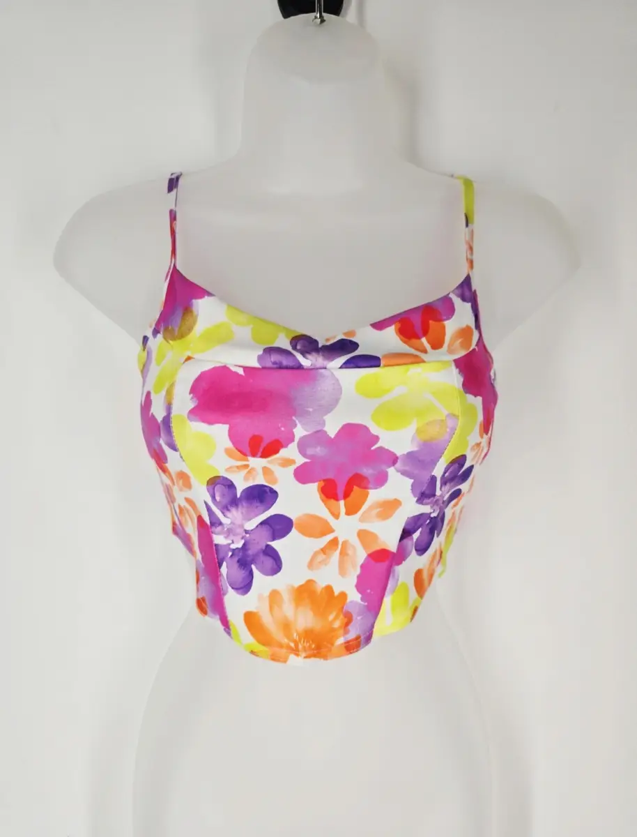 Missy Empire Satin Floral Crop Top UK 8 New with Tags