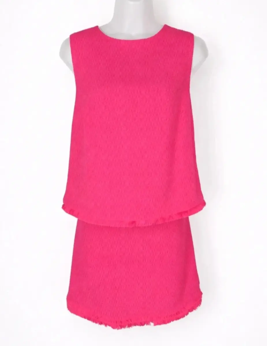 TU Fuchsia Pink Textured Co-Ord Set Size 14 Sleeveless Top Mini Skirt Fringe NWT