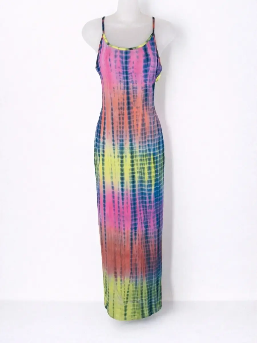 SHEIN Neon Tie Dye Strappy Bodycon Maxi Dress Size M UK 12 Festival NWT