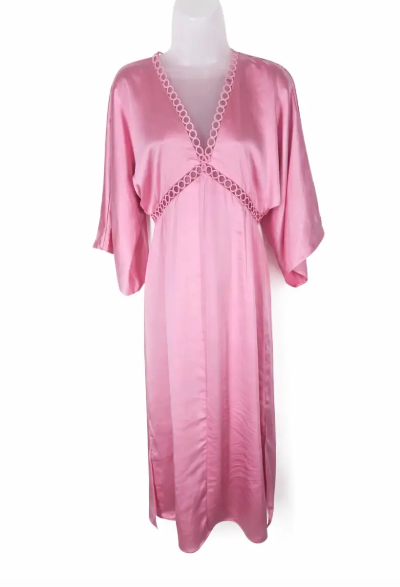 H&M Pink Satin Maxi Dress UK 10 Long Kimono Sleeve NWT