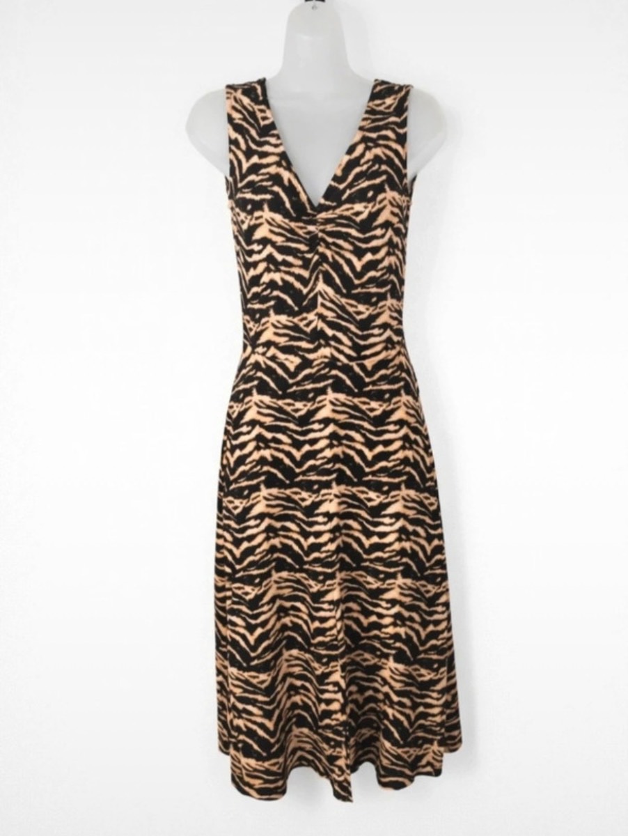 Dorothy Perkins Zebra Print Midi Dress UK 6 XS V Neck Ruched Waist BNWT