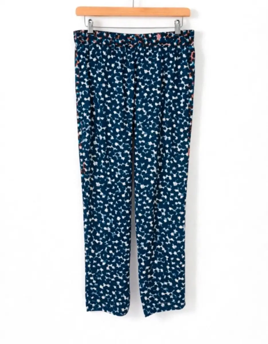 Ghost London Navy Print Straight Leg Trousers Elastic Waist UK14 NWT