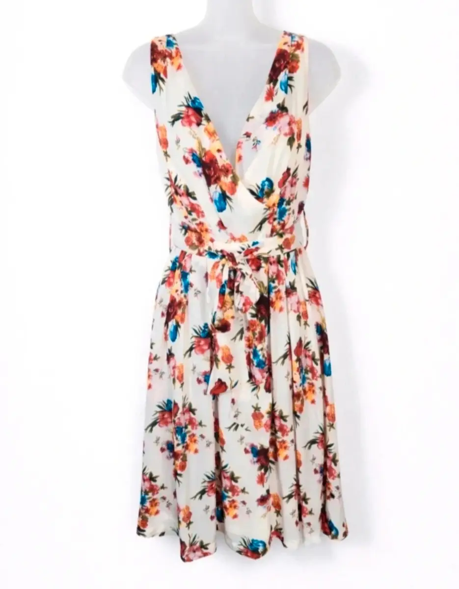 Lindy Bop Cream Floral Wrap Tea Dress UK 8 Occasion