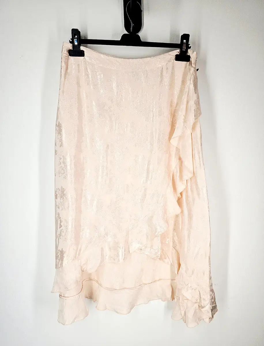 NEXT Peach Satin Jacquard Midi Skirt Ruffle Hem UK 12 NWT