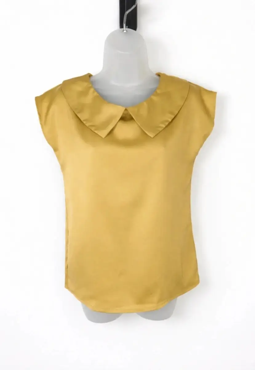 Mustard Yellow Satin Sleeveless Blouse Peter Pan Collar Size M 12 NWT
