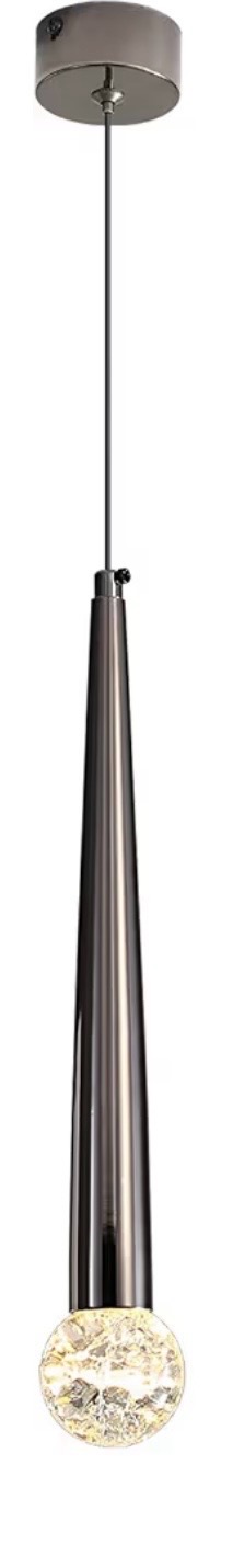 Pair of Modern LED Crystal Pendant Lights – Steel Grey High Shine Finish