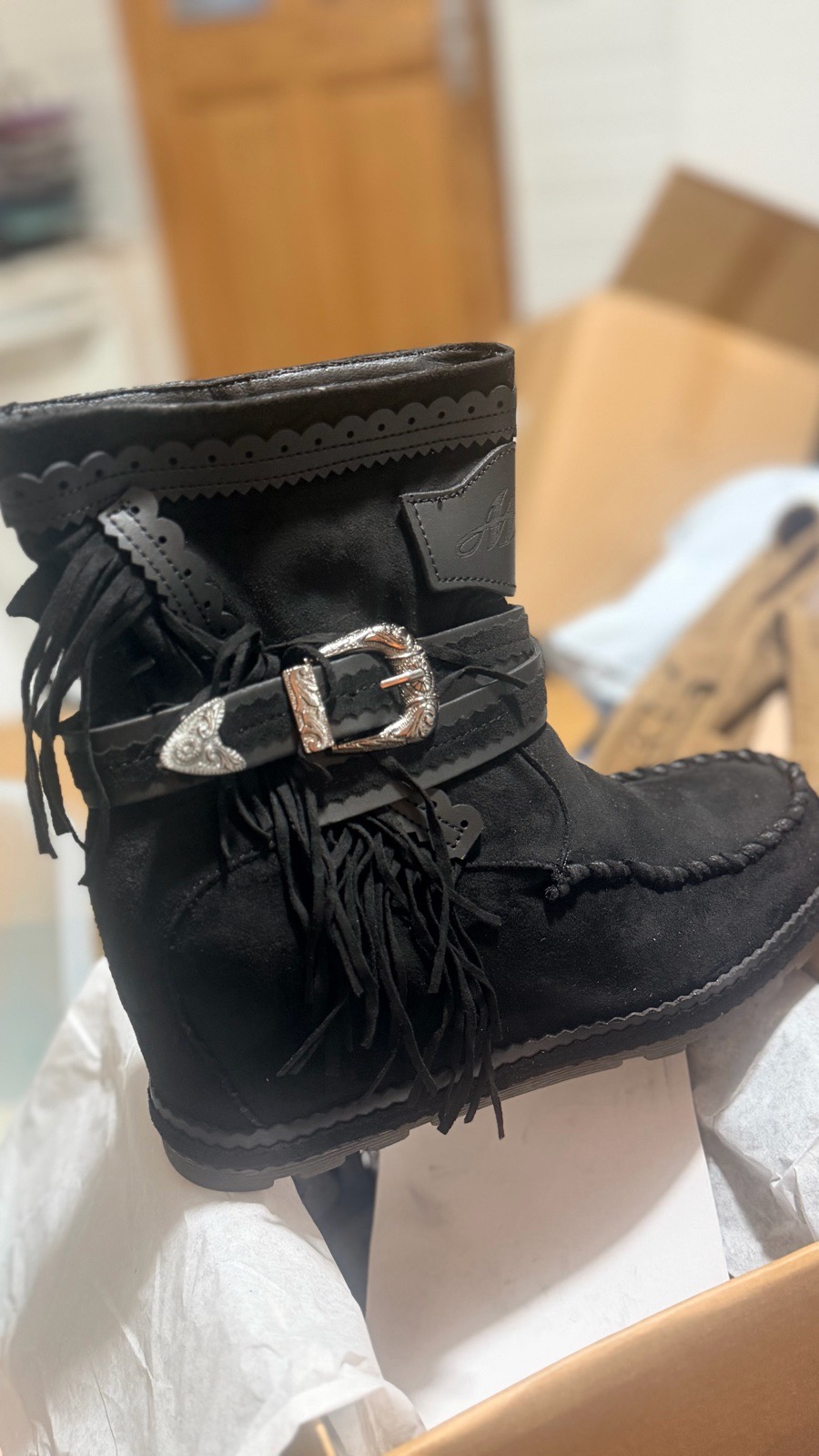 Black Women’s Ankle Boots – Embroidered Detail