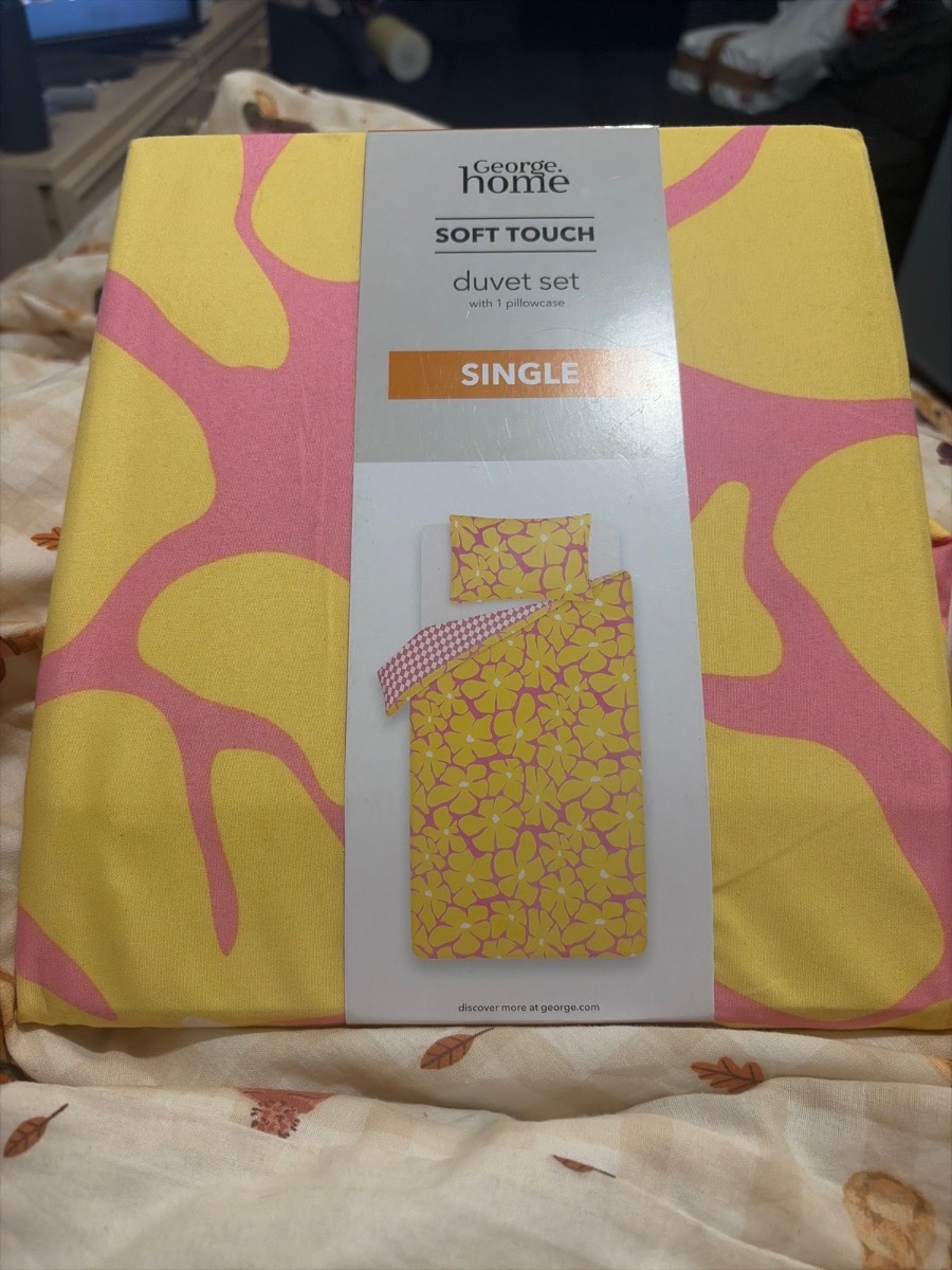 george home — single soft touch duvet set — yellow pink floral — new