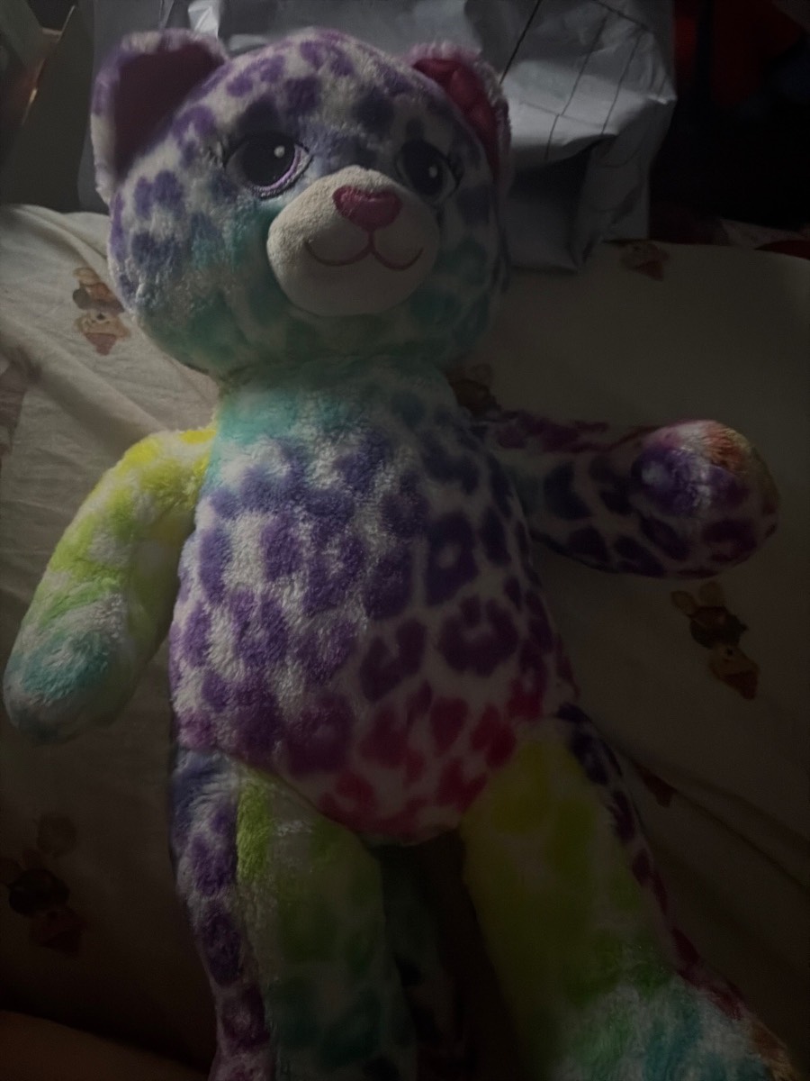 build-a-bear rainbow confetti leopard — retired colourful plush — excellent condition