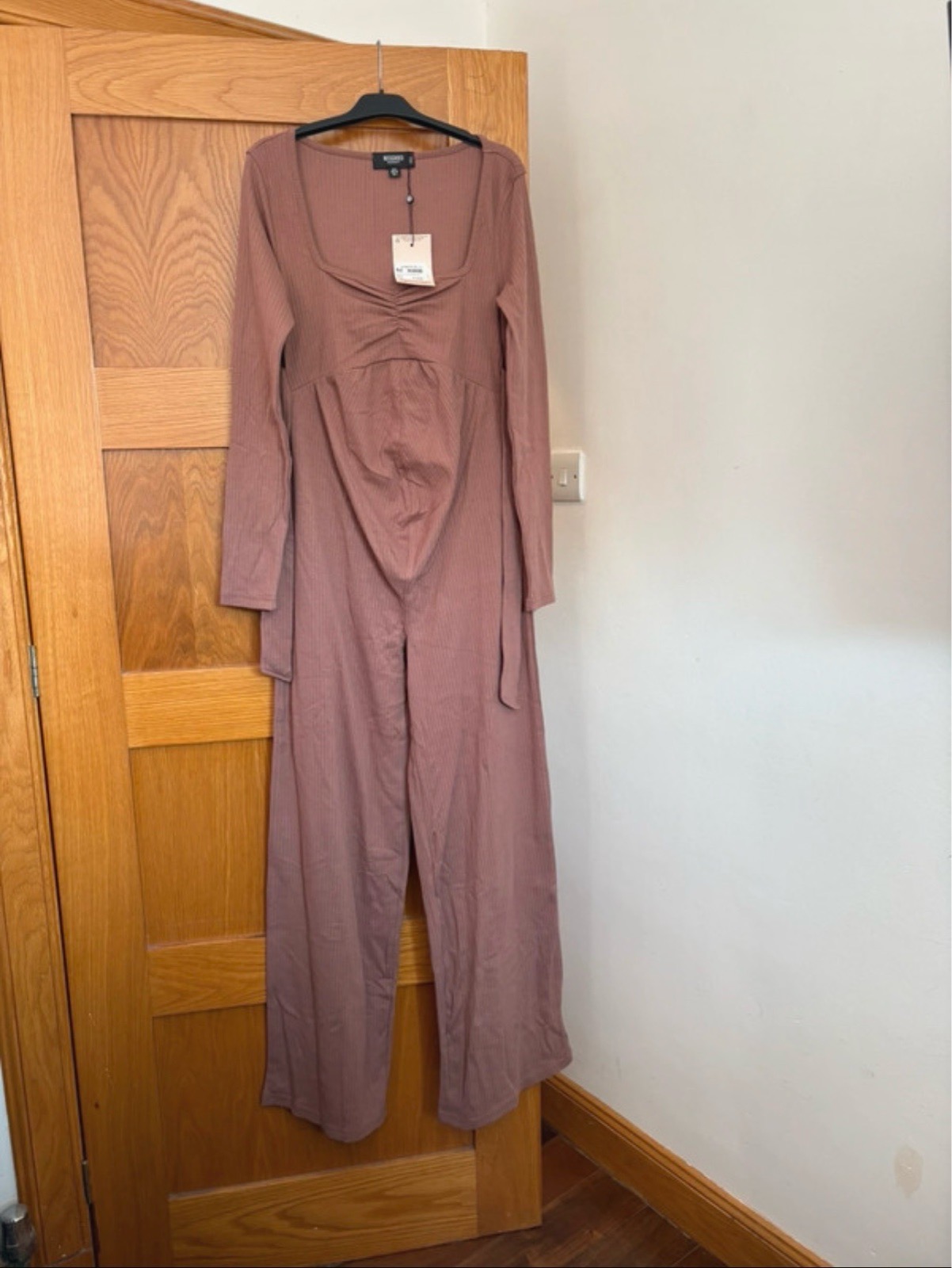 Missguided Maternity Ribbed Wide Leg Jumpsuit Colour Brown Size 8