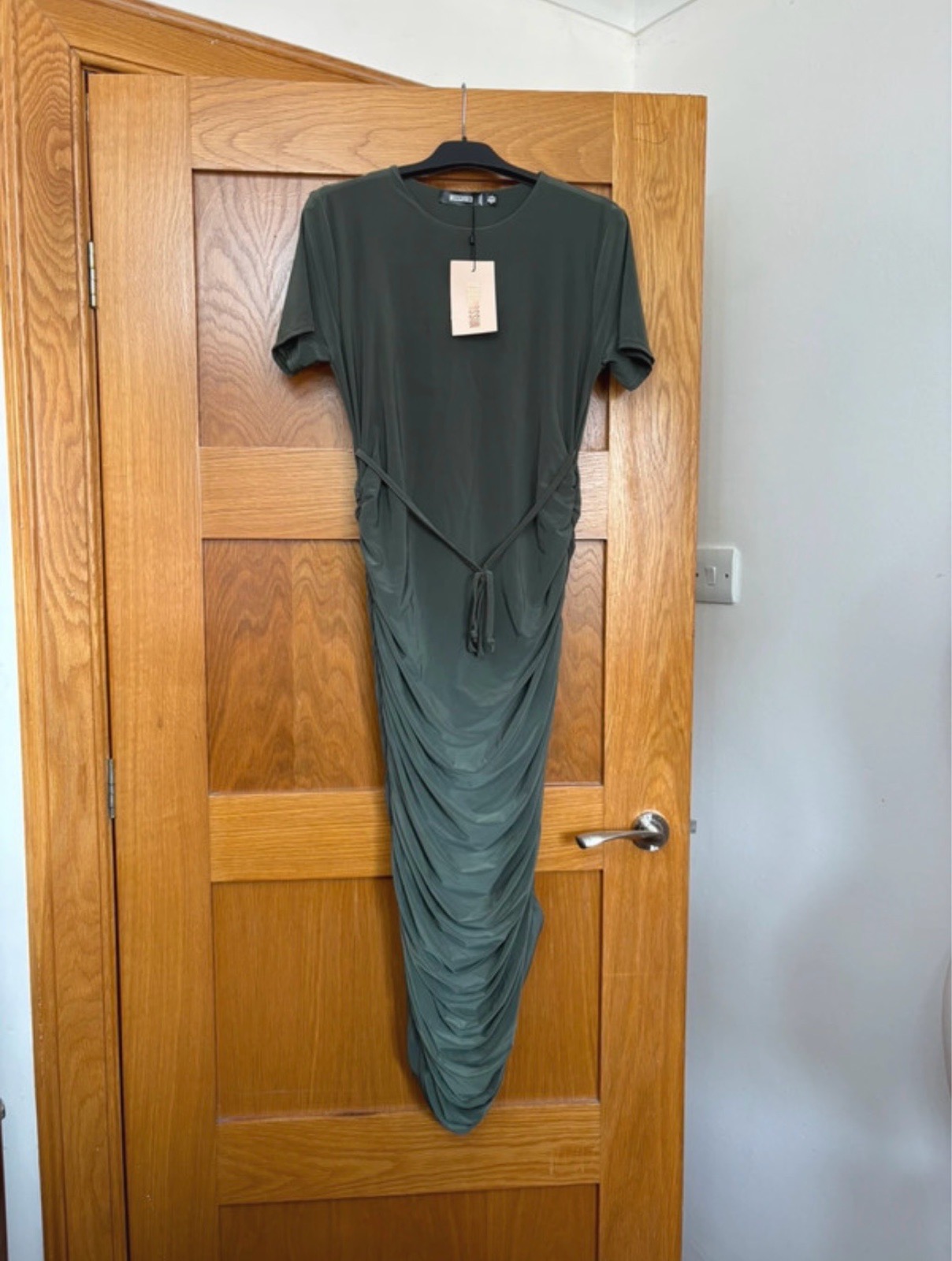 Missguided Maternity Bodycon Ruched Side Dress Colour Khaki Size 4