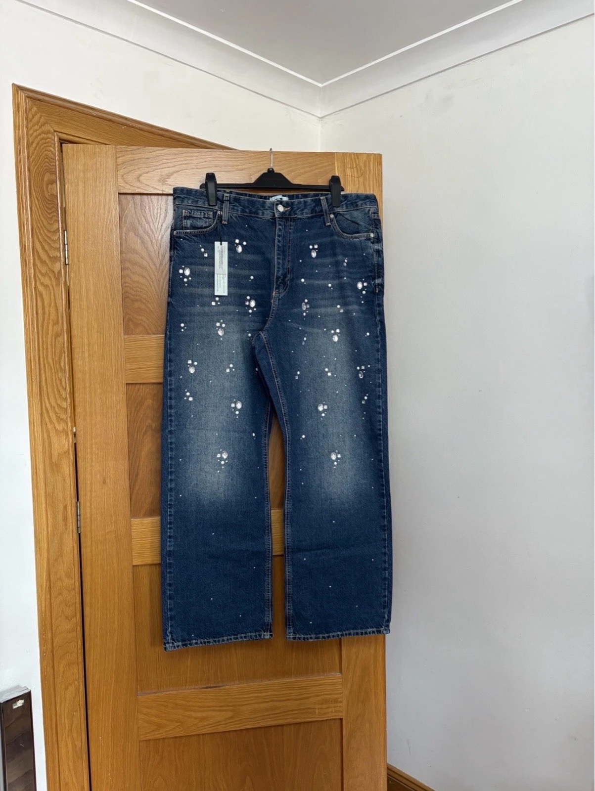 River Island Relaxed Straight Embellished Jeans Colour Medium Denim Size 18 R