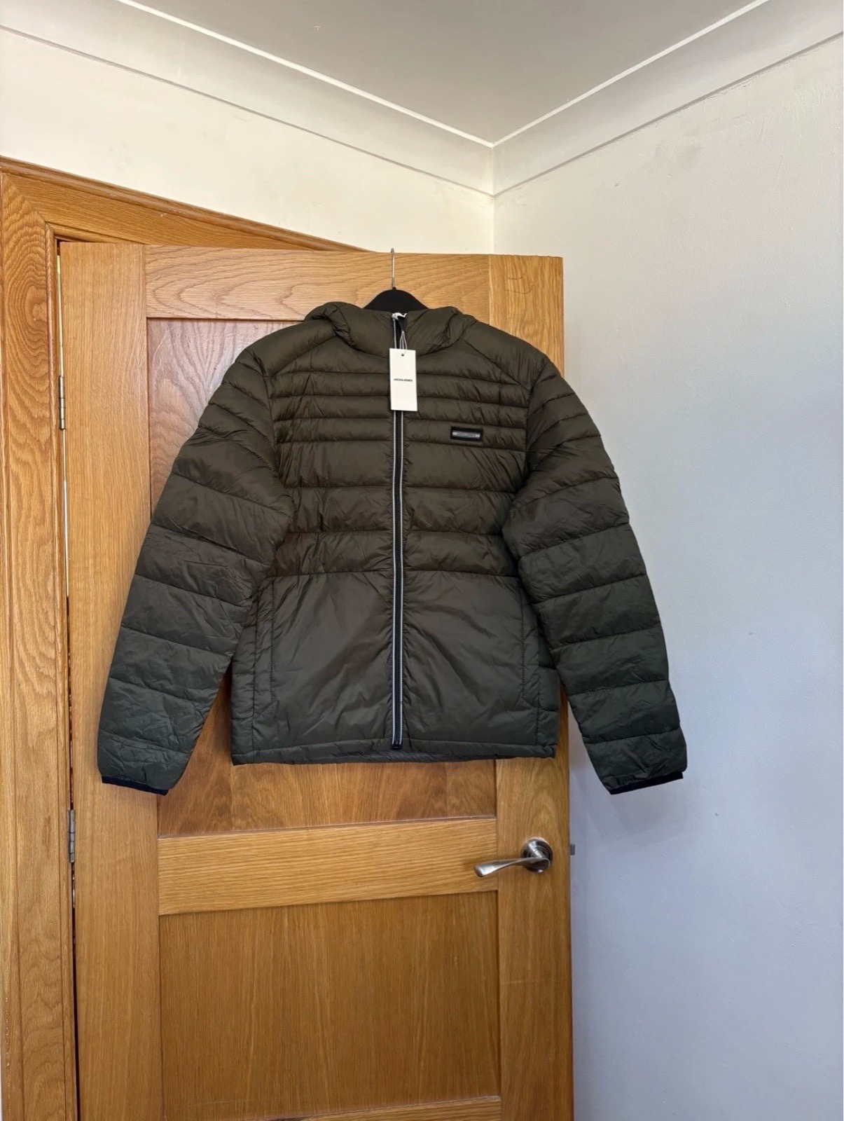 Jack & Jones Lightweight Hooded Puffer Jacket Colour Dark Green Size S