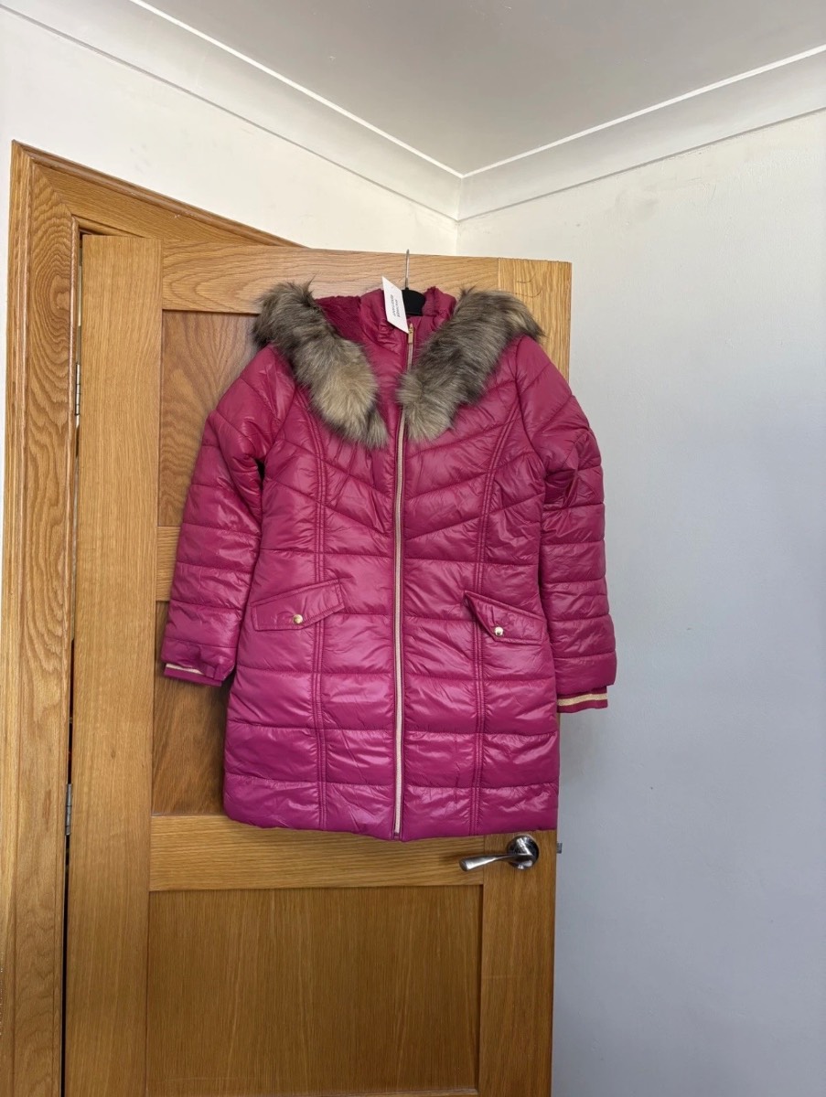 V by Very Girls Pearlized Hooded Half Fur lined parka jacket Size 13 Years
