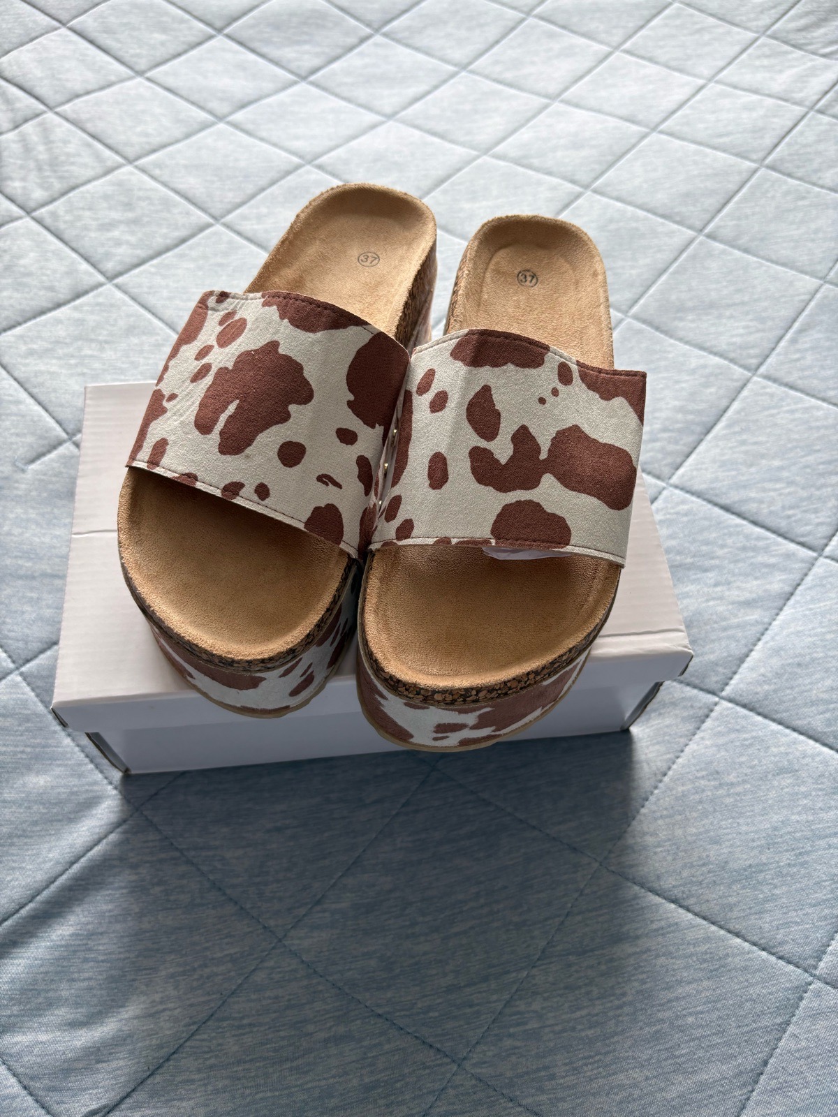 Unbranded Flatform Wedge Sandals Colour Camel Cow Size 37 UK Size 4