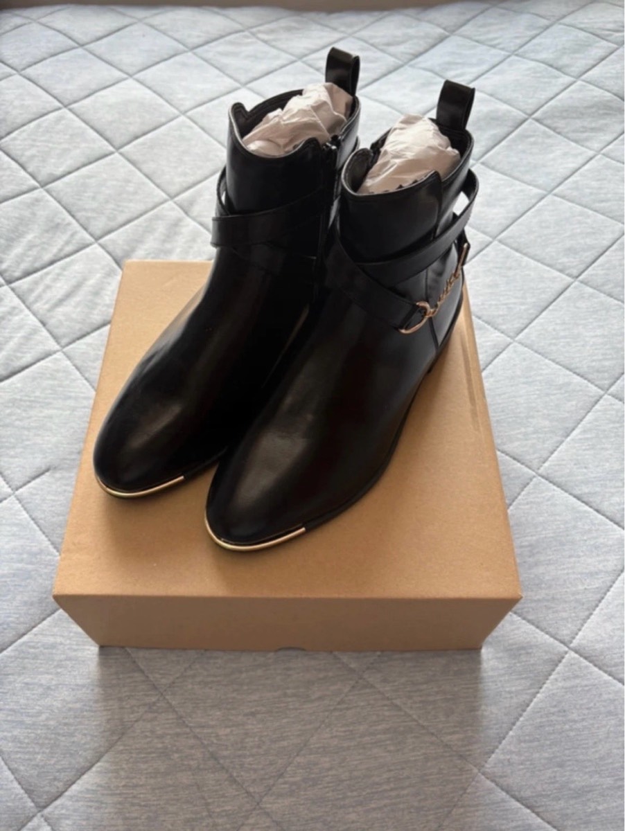 V by Very Hayley Chain Trim Ankle Boots Colour Black Size 6