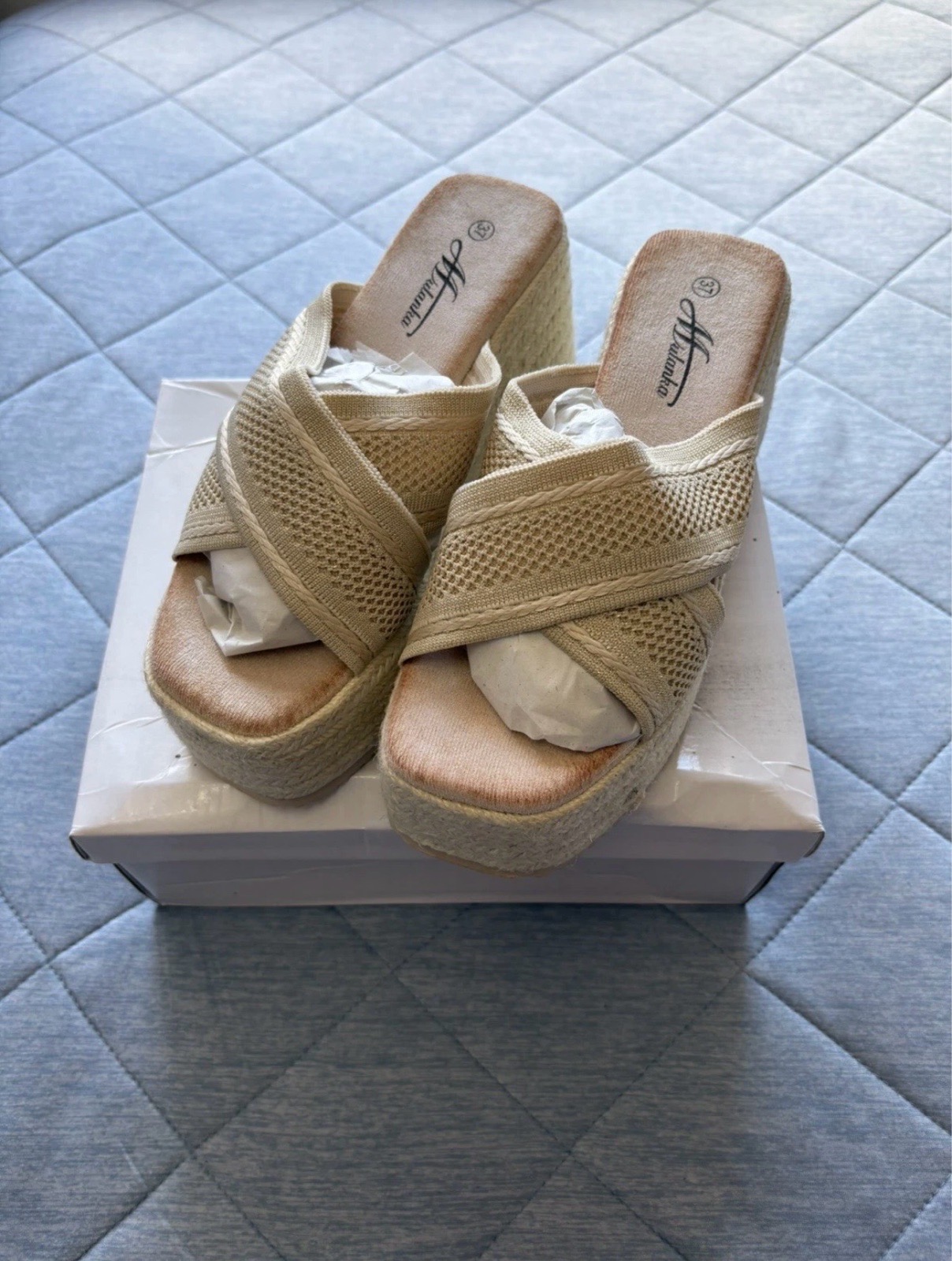 Mulanka Wedge Sandals Colour Gold Size 37 UK Size 4