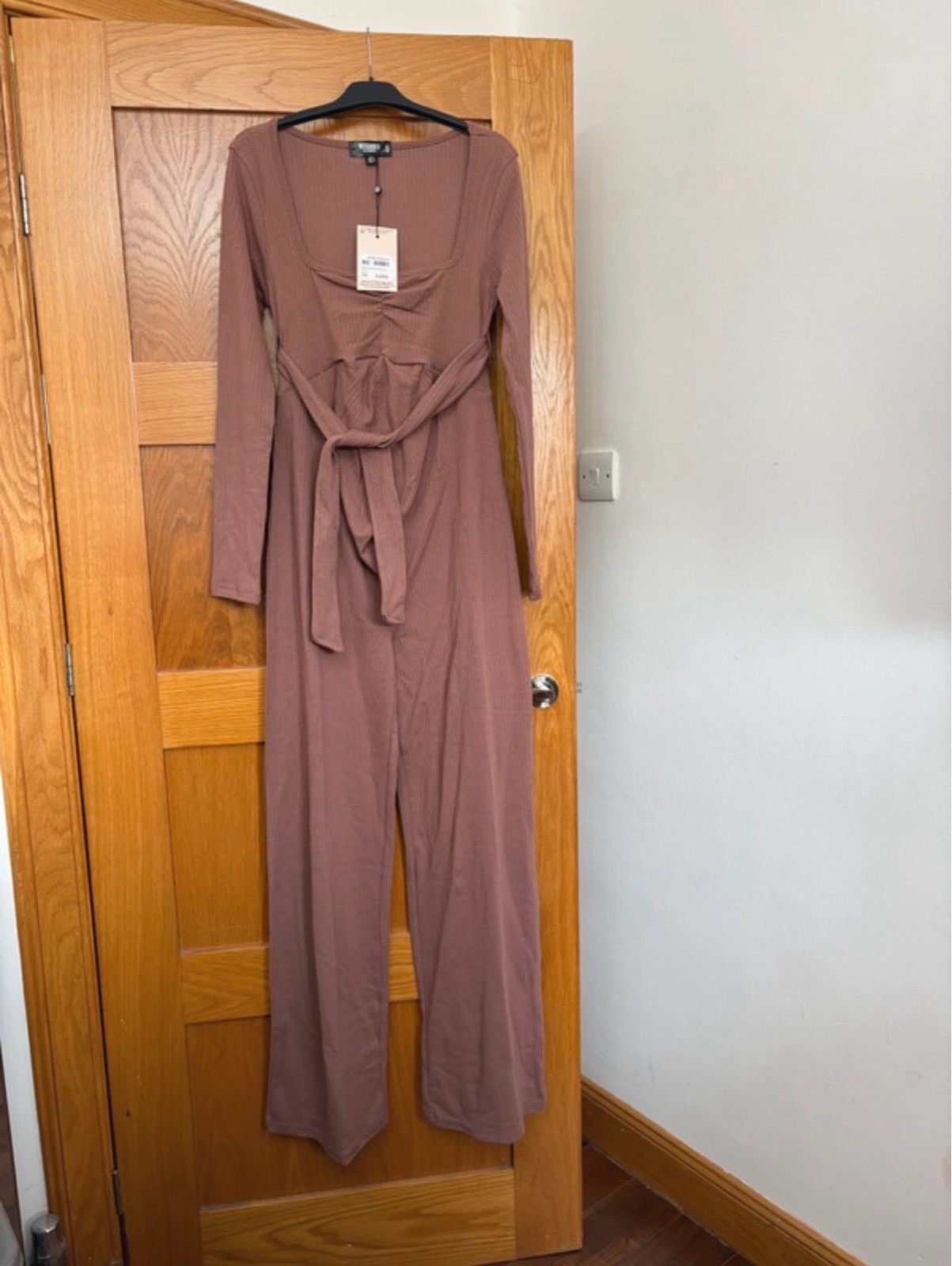 Missguided Maternity Ribbed Wide Leg Jumpsuit Colour Brown Size 6