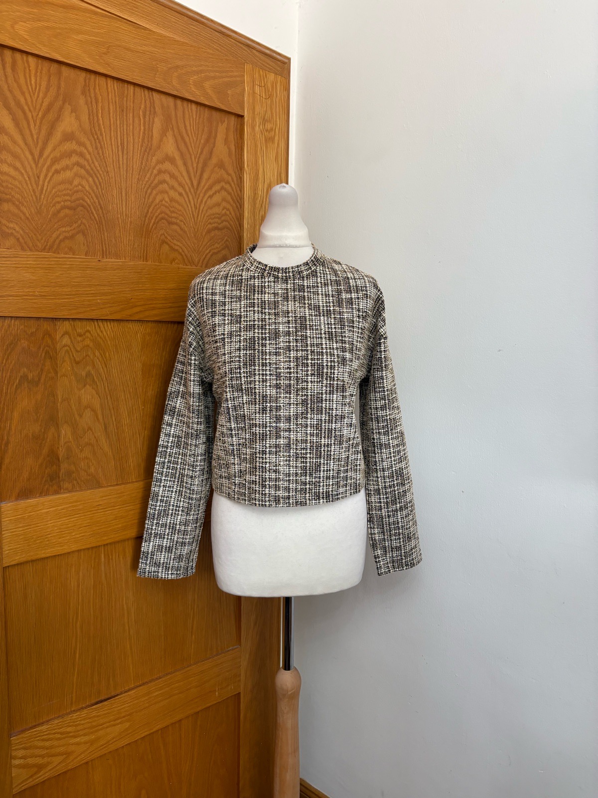 Mango Marbled tweed sweatshirt Colour Beige/ Black Size XS