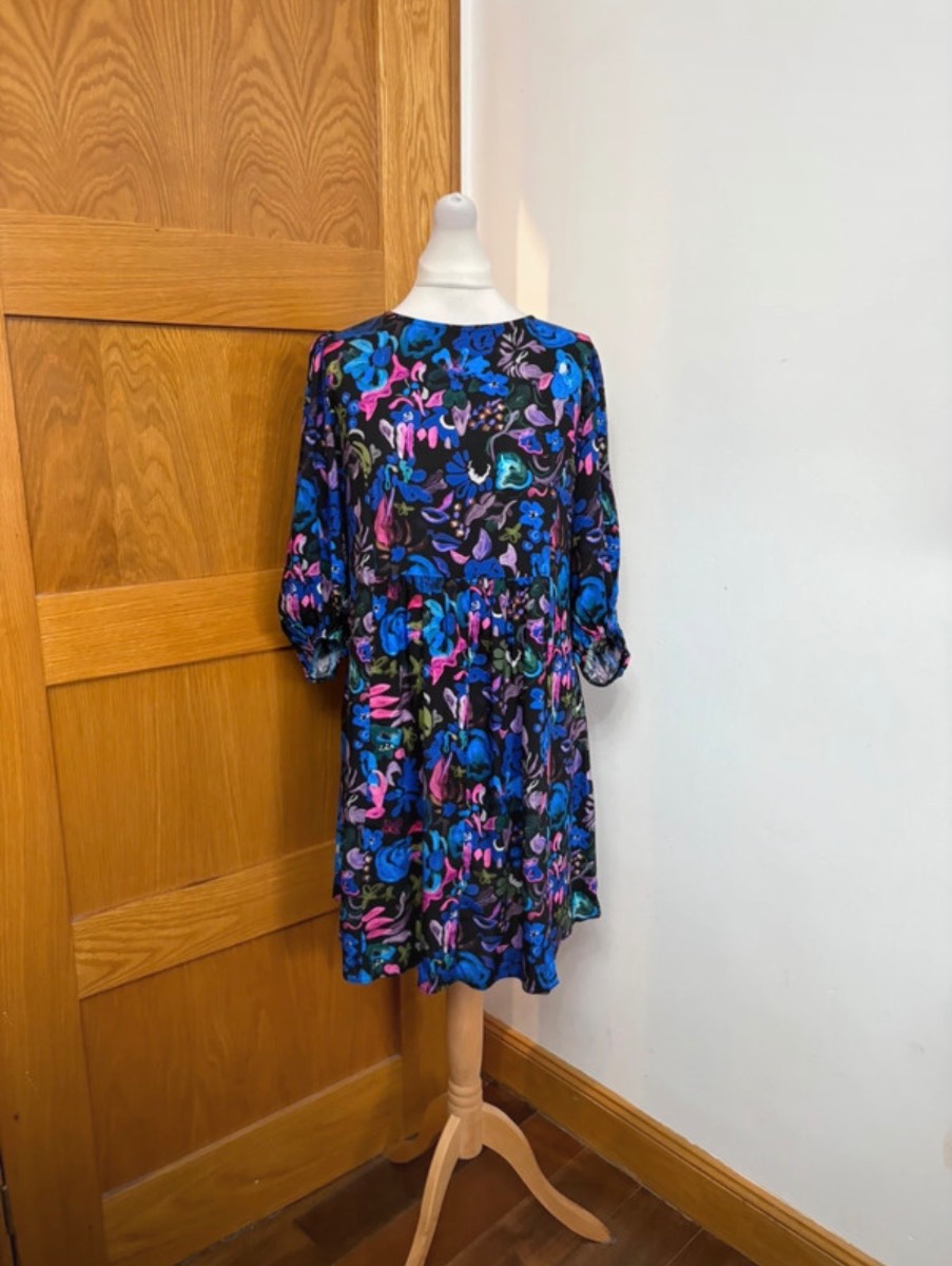 Omnes Crisanta Balloon Sleeve Mini Dress Colour Seascape Size 14