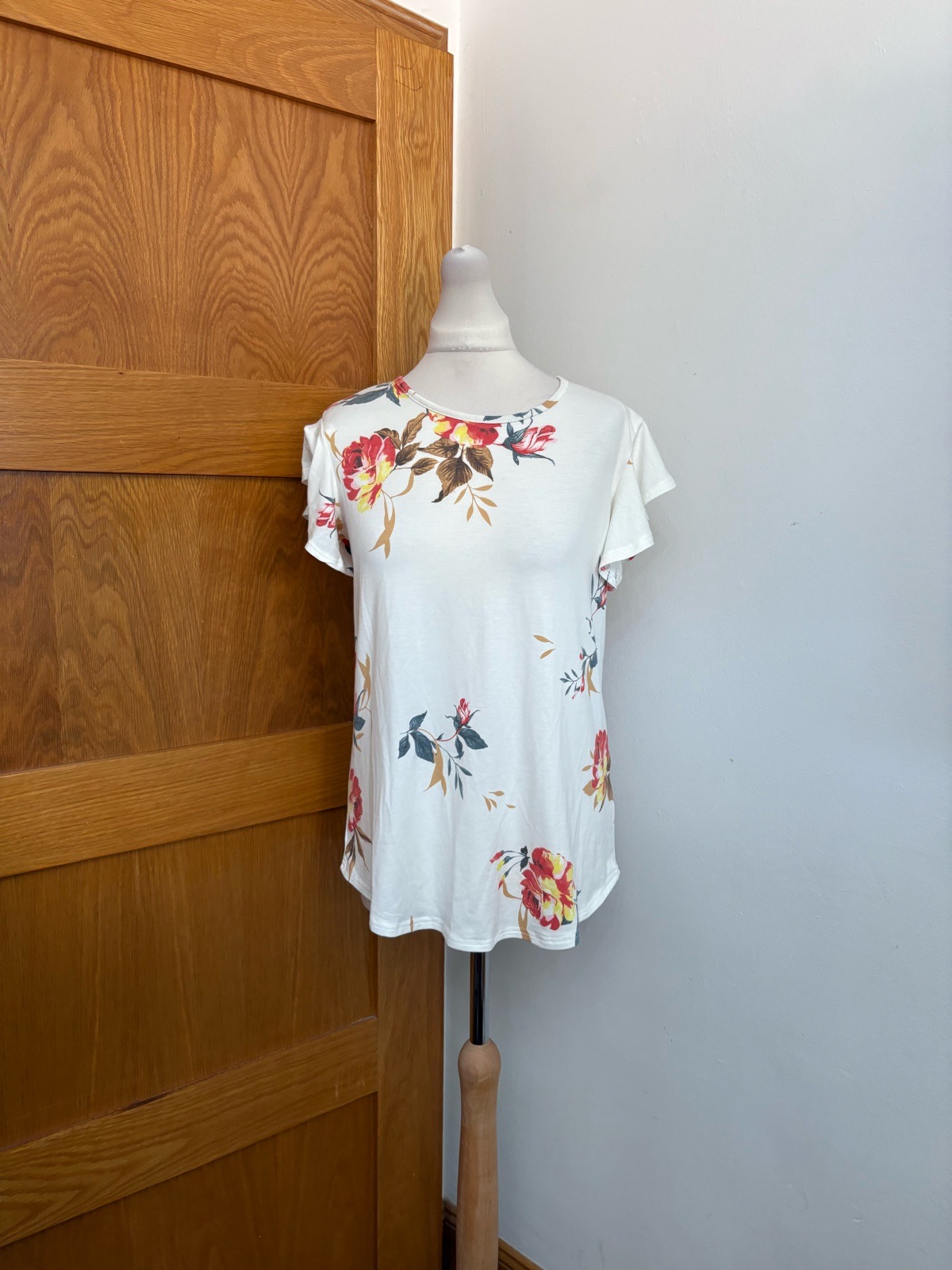 PrinStory Cap Sleeve Top Colour Cream Multi Size M