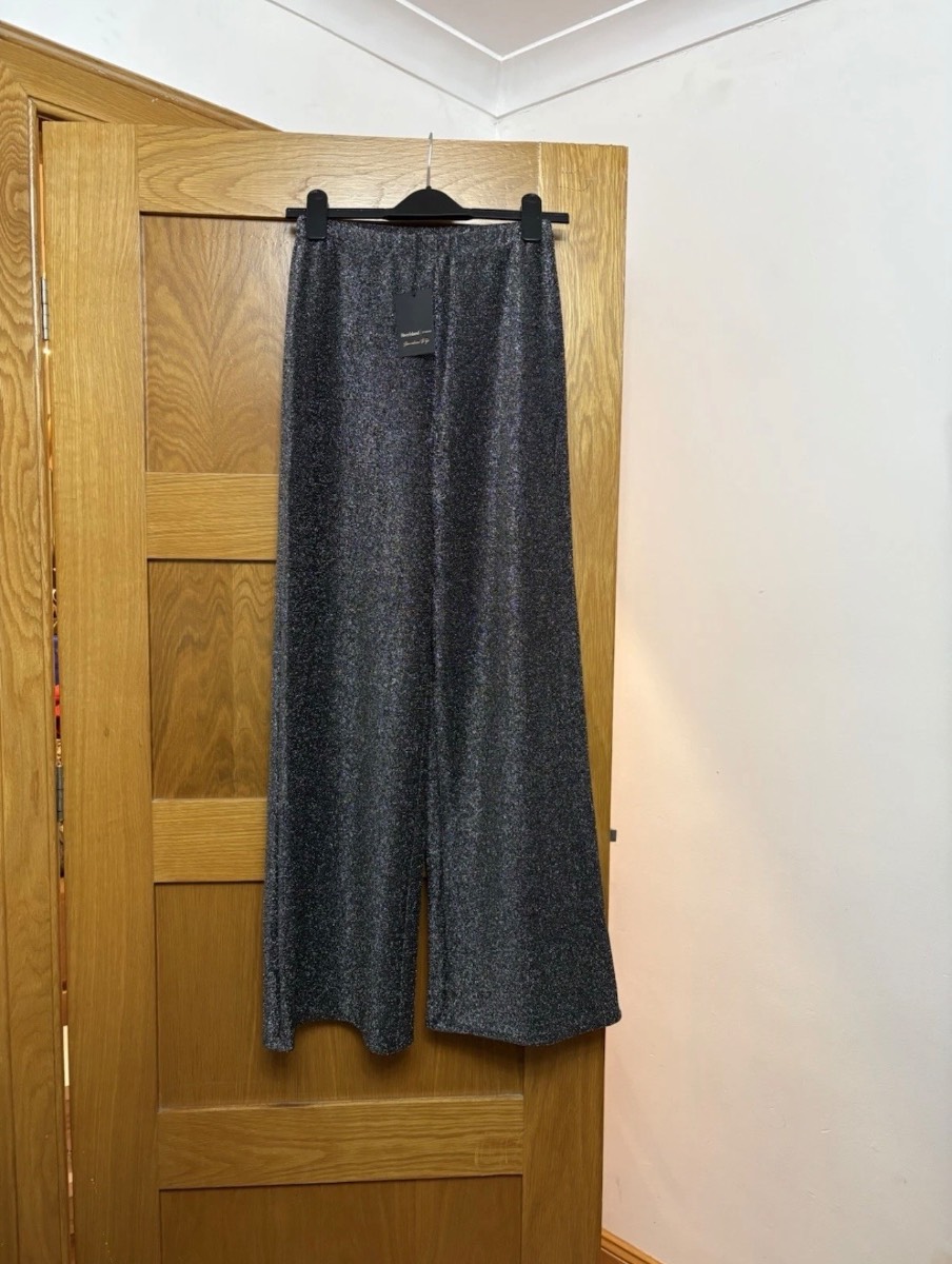 River Island Sparkly Wide Leg Trousers Colour Black Silver Size 6