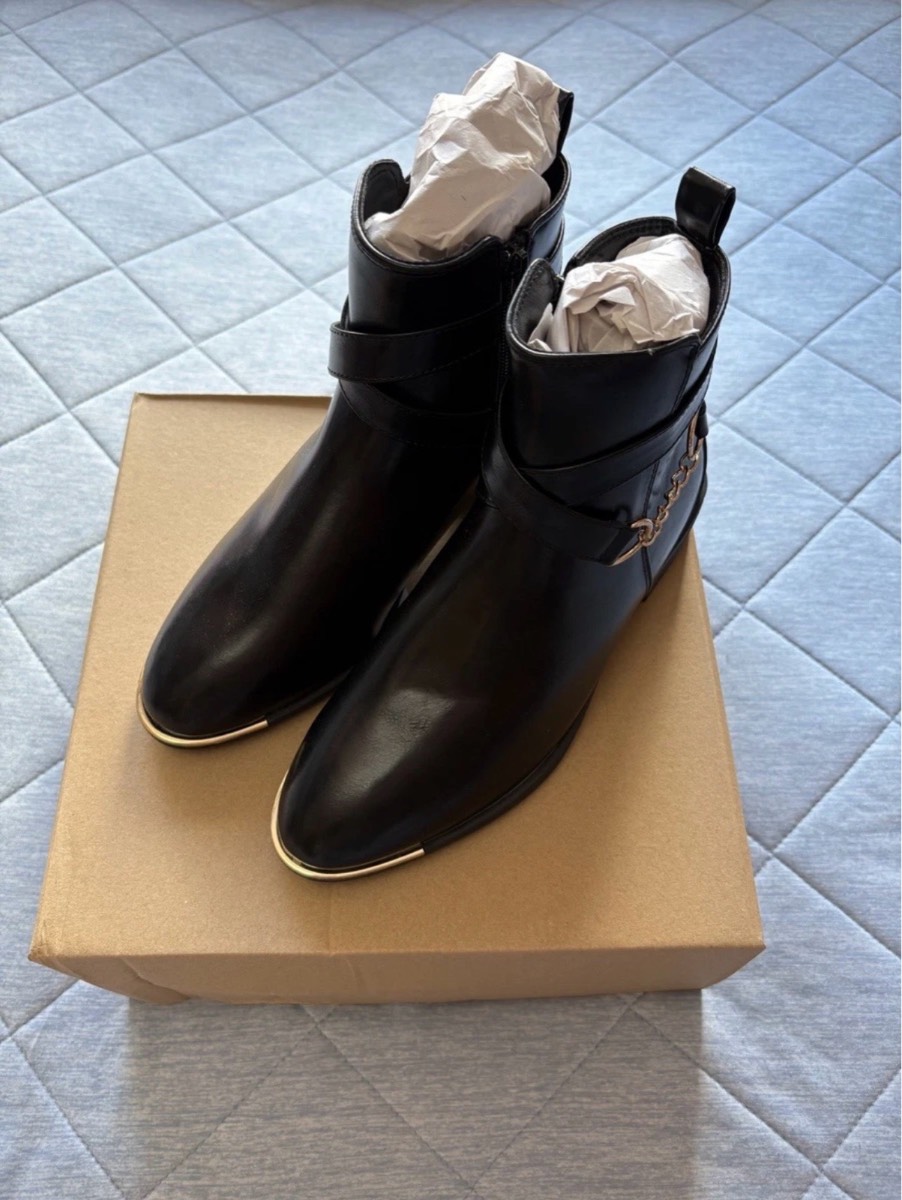 V by Very Hayley Chain Trim Ankle Boots Colour Black Size 5