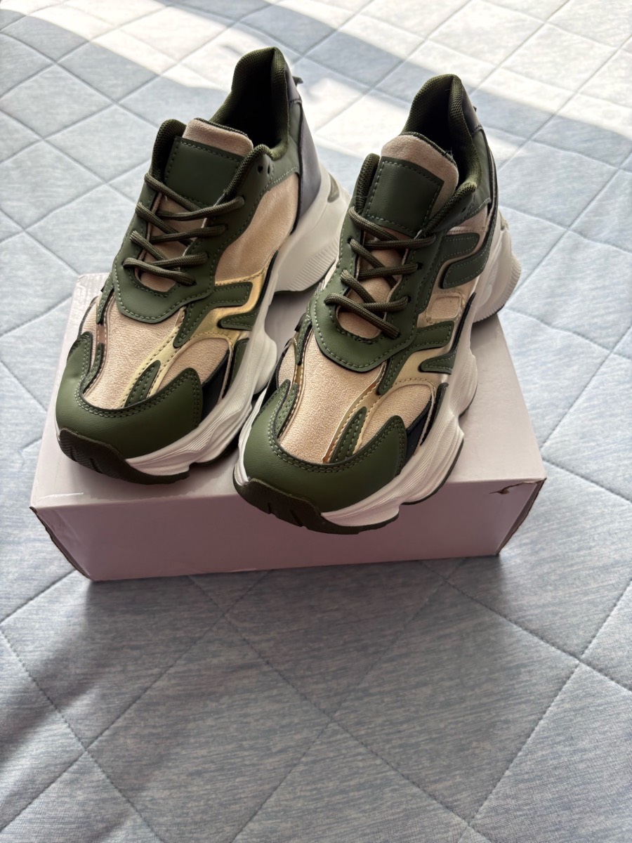 Unbranded Chunky Trainers Colour Khaki/Cream Size 38 UK Size 5