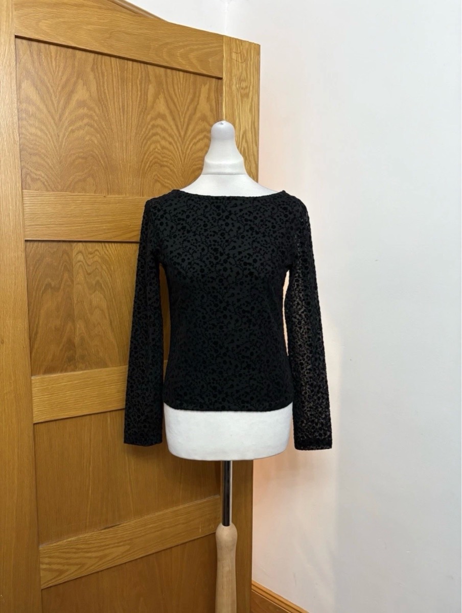 River Island Signature To Go Floral Mesh Open Back Top Colour Black Size 12