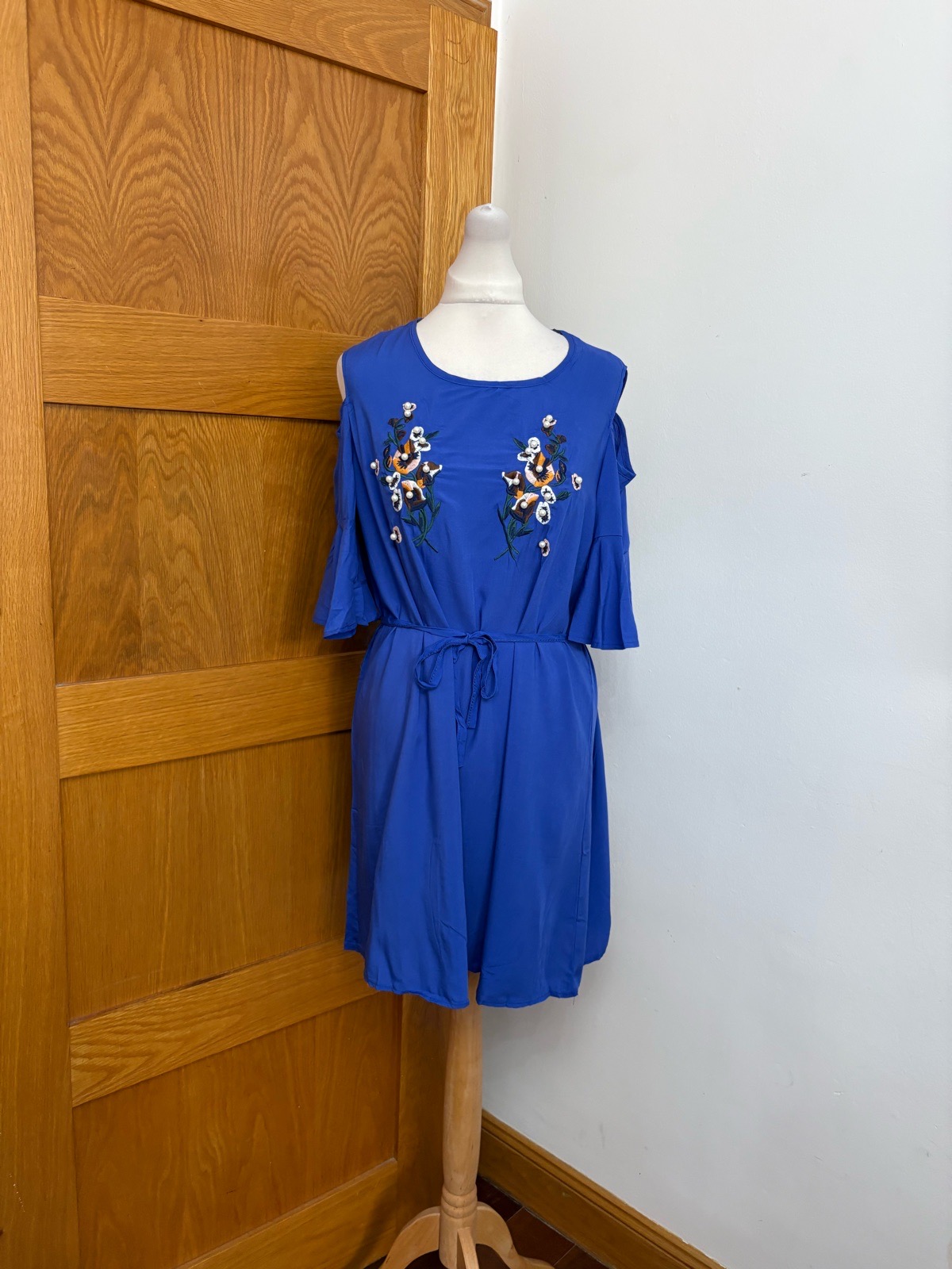 Ali-88 cold shoulder short sleeve tunic dress One Size 8-12 Colour Blue