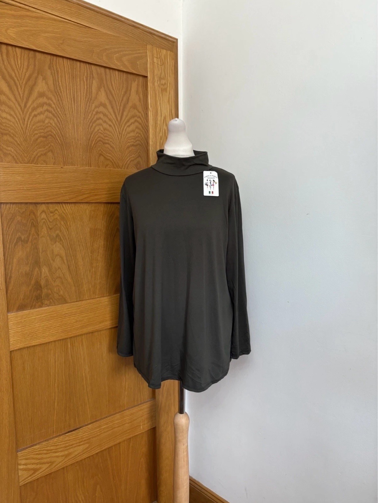 Porte A Porte High Neck Long Sleeve Top Colour Dark Khaki One Size 12-24