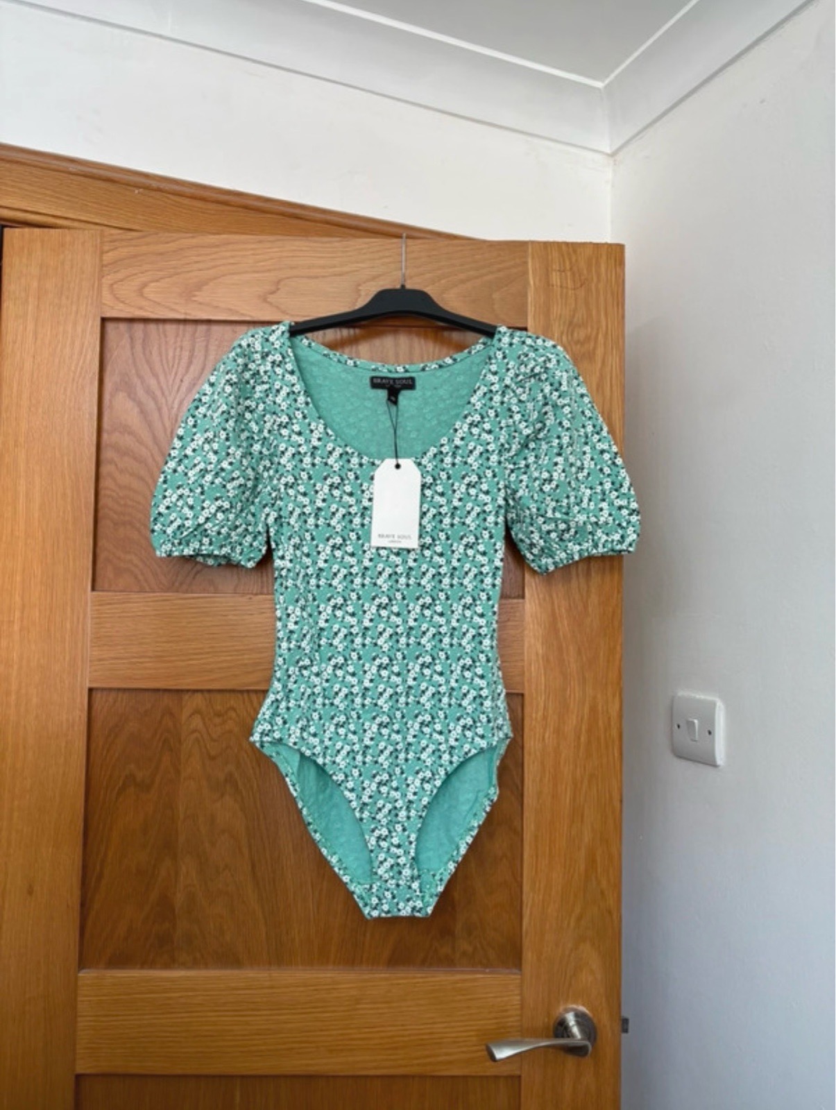Brave Soul Womens Ditsy Floral Puff Sleeve Bodysuit Colour Green Ditsy Floral Size XS